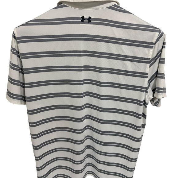 Under Armour Loose Fit Golf Polo Size XL Striped Stretch White - Picture 6 of 6